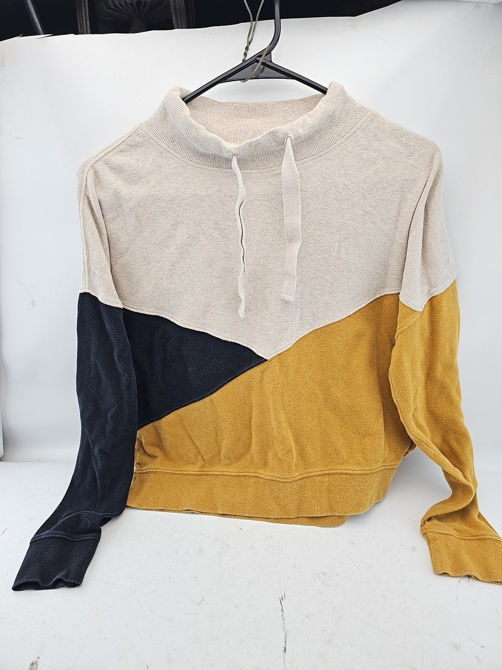 Pact Women's Colorblock Crewneck Sweater in Cream, Navy & Mustard